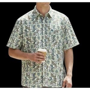 Cinch Size XL Allover Paisley Short Sleeve Button Down Shirt 100% Cotton Western